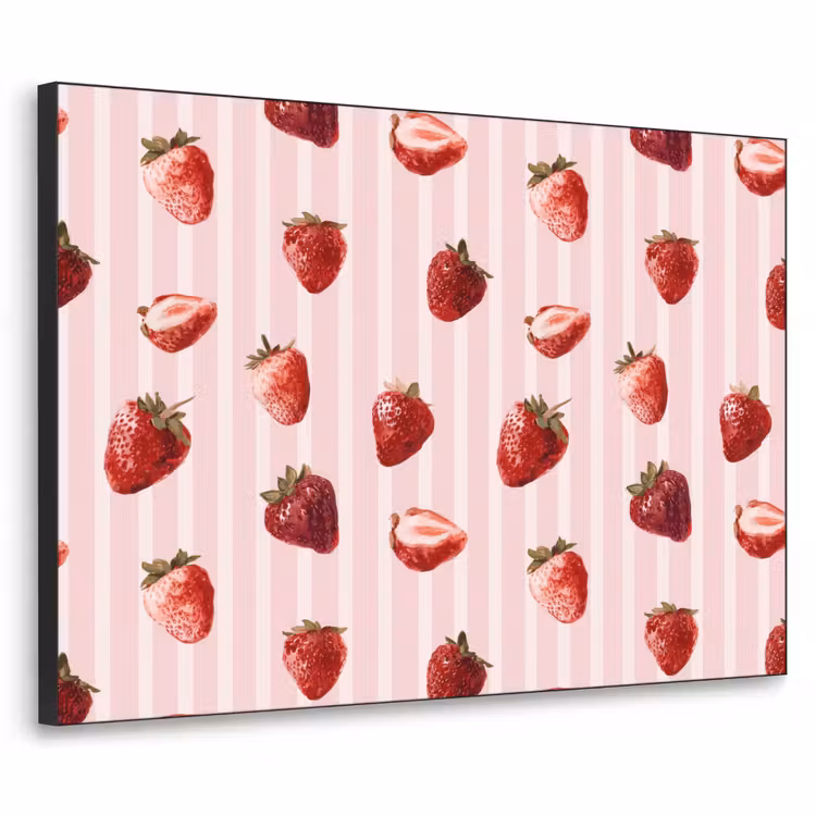 Strepen - Aardbei - Roze Textielframe zwart klein 947 -3d