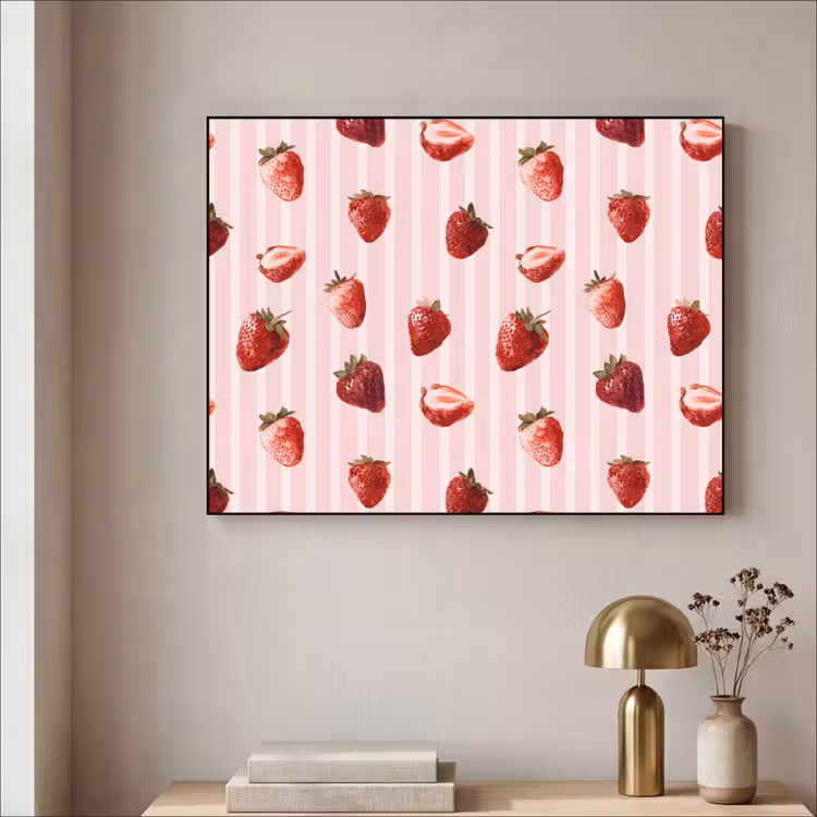 Strepen - Aardbei - Roze Textielframe zwart klein 947 -sfeer2
