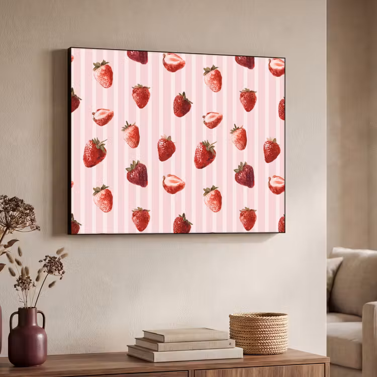 Strepen - Aardbei - Roze Textielframe zwart klein 947 -sfeer3