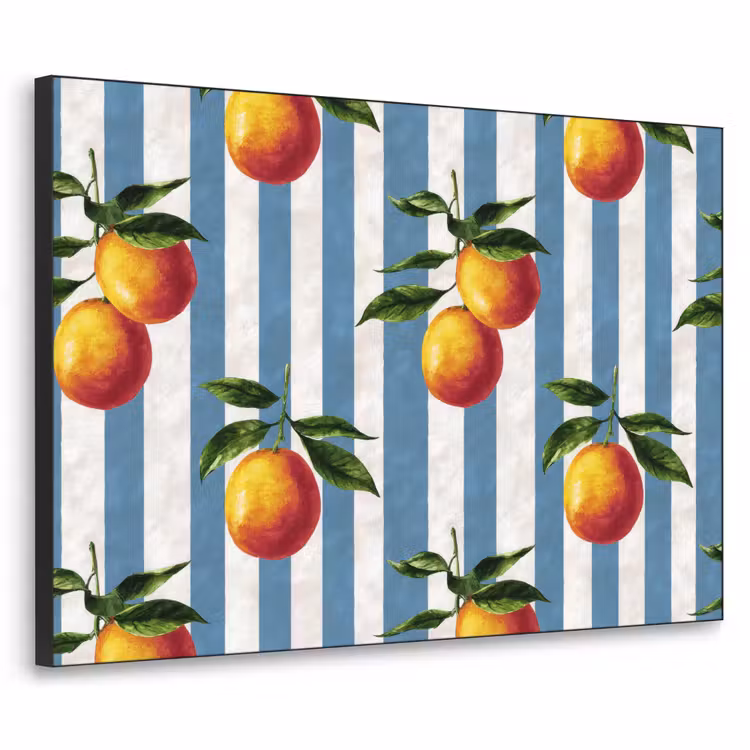Strepen - Citroen - Blauw Textielframe zwart klein 947 -3d