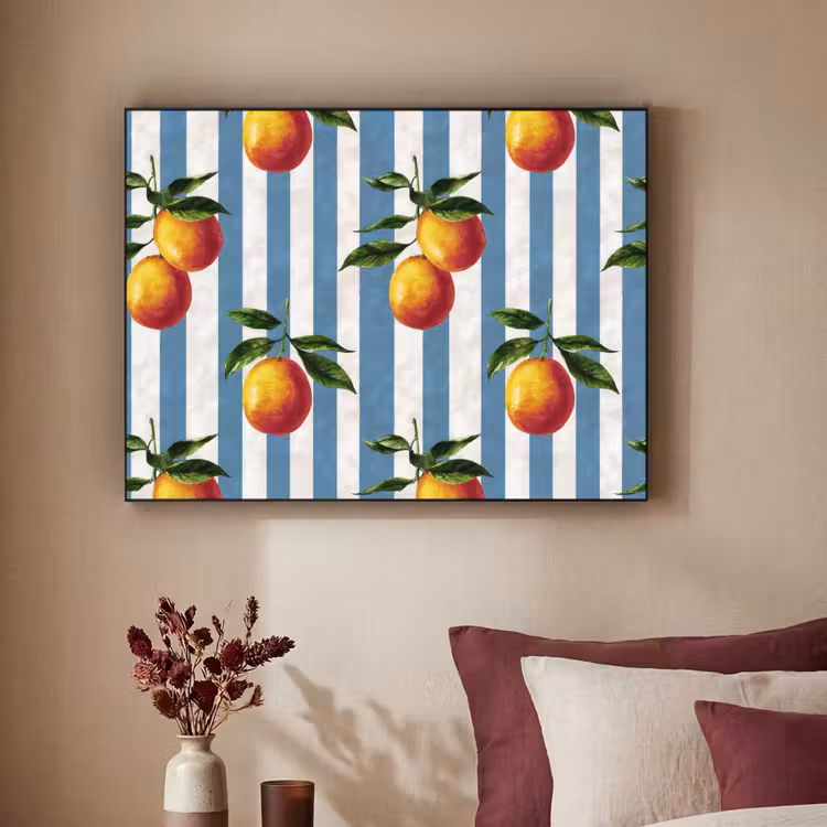 Strepen - Citroen - Blauw Textielframe zwart klein 947 -sfeer1