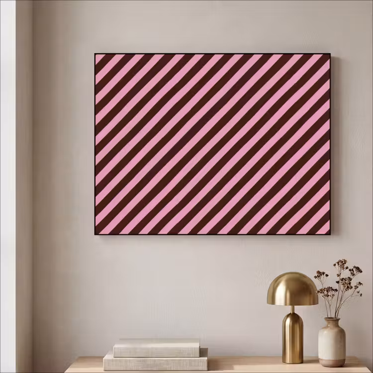 Strepen - Roze - Bruin Textielframe zwart klein 947 -sfeer2