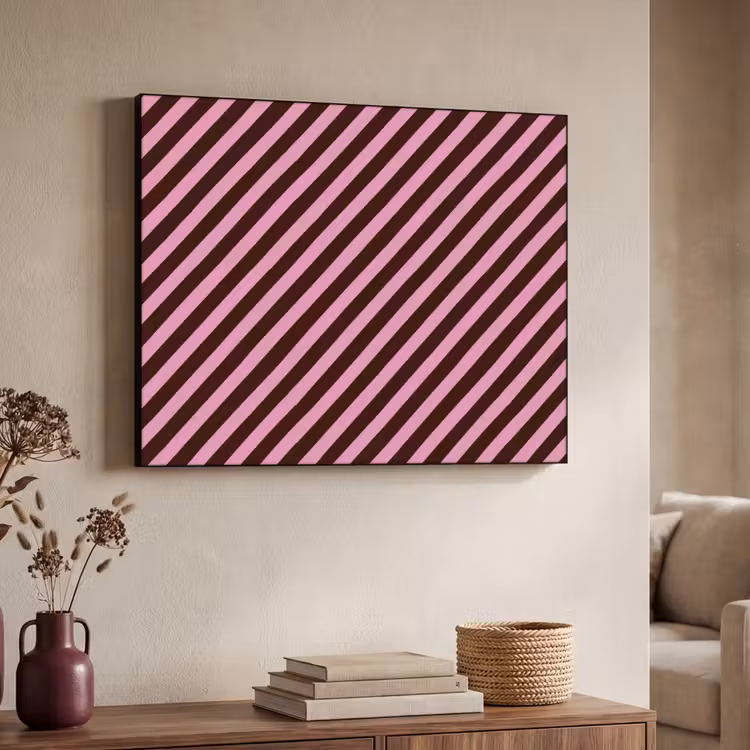 Strepen - Roze - Bruin Textielframe zwart klein 947 -sfeer3