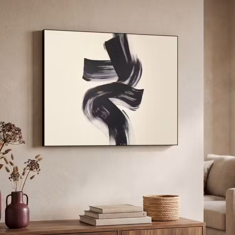 Strepen - Zwart - Abstract Textielframe zwart klein -sfeer3