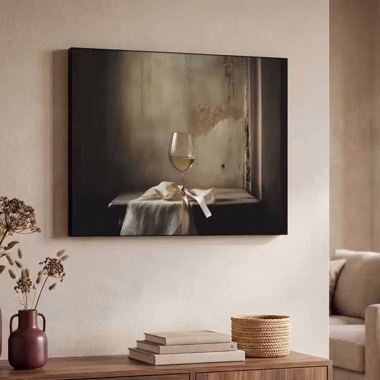 Strik - Beige - Witte - Wijn Textielframe - compleet frame klein -sfeer3