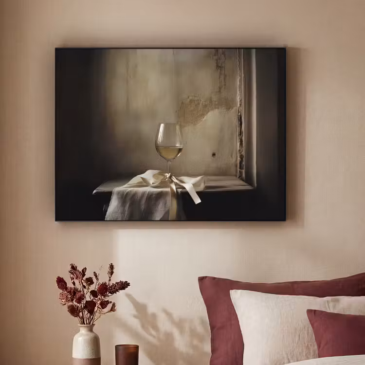 Strik - Beige - Witte - Wijn Textielframe zwart klein -sfeer1