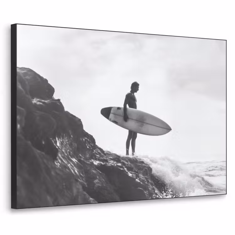 Surfer - Rots - Oceaan - Golven Textielframe zwart klein -3d