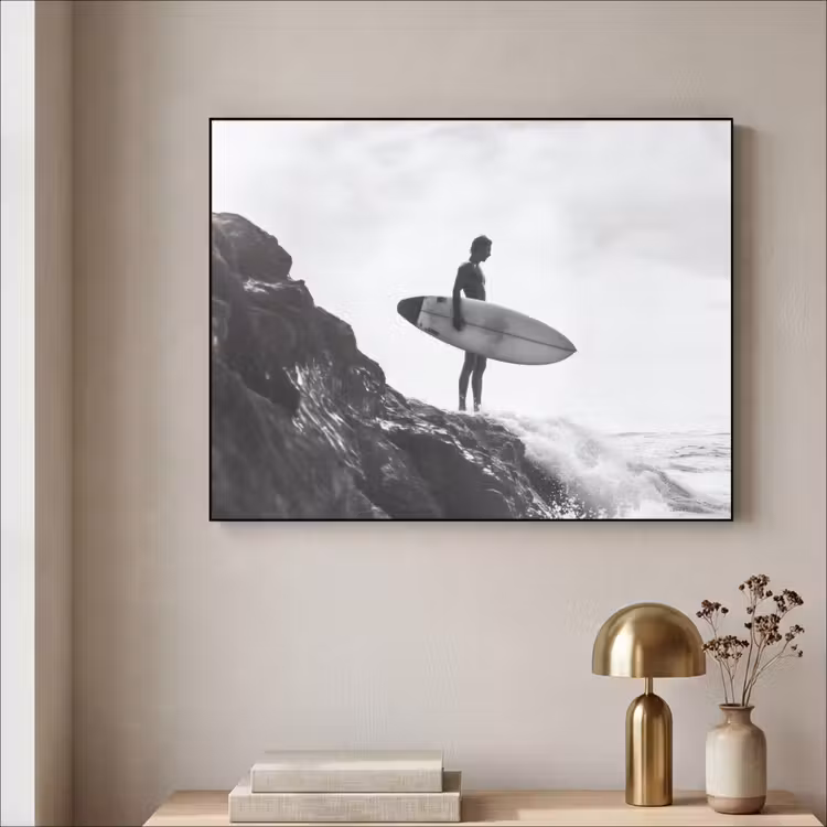 Surfer - Rots - Oceaan - Golven Textielframe - compleet frame klein -sfeer2