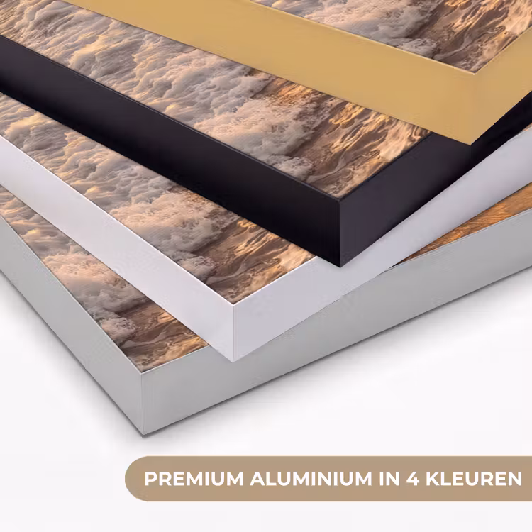 Surfer - Strand - Zonsondergang - Oceaan - Goud Textielframe zwart klein -USP_kleurenNL