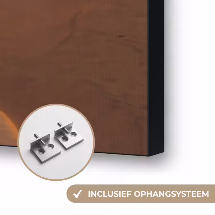 Surfer - Strand - Zonsondergang - Oceaan - Goud Textielframe zwart klein -USP_ophangsysteemNL