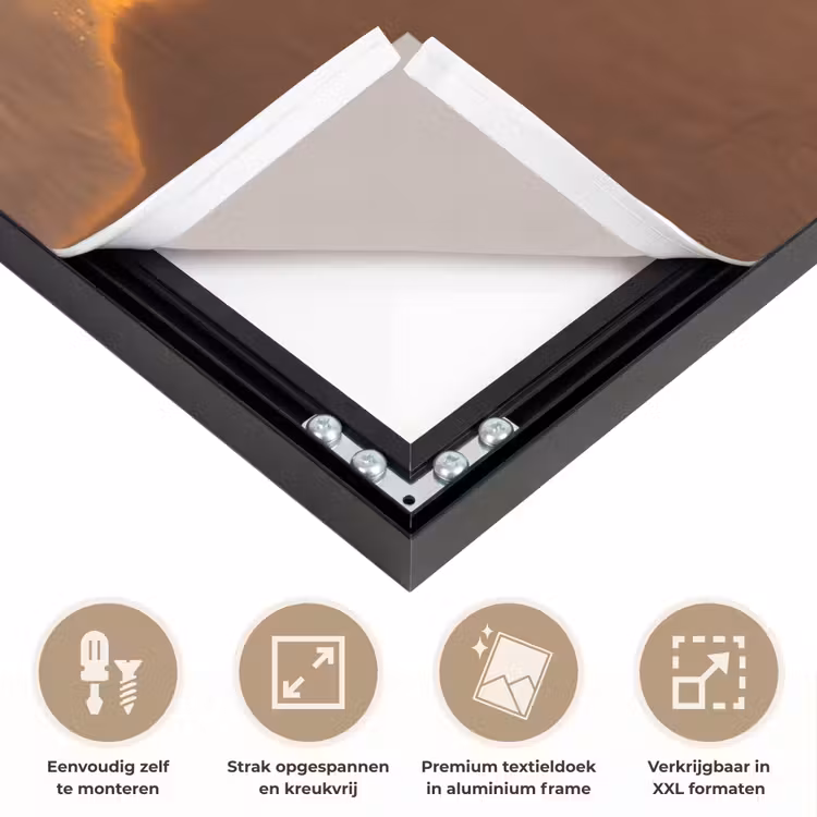 Surfer - Strand - Zonsondergang - Oceaan - Goud Textielframe zwart klein -USP_feed_closeupNL