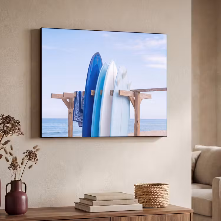 Surfplank - Strand - Zomer - Blauw - Water Textielframe zwart klein -sfeer3