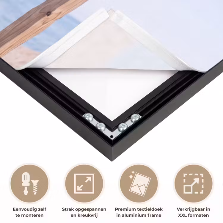Surfplank - Strand - Zomer - Blauw - Water Textielframe zwart klein -USP_feed_closeupNL