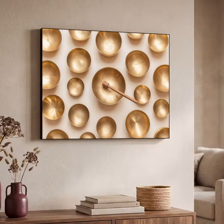 Symmetrisch - Goud - Brons - Balans Textielframe zwart klein -sfeer3