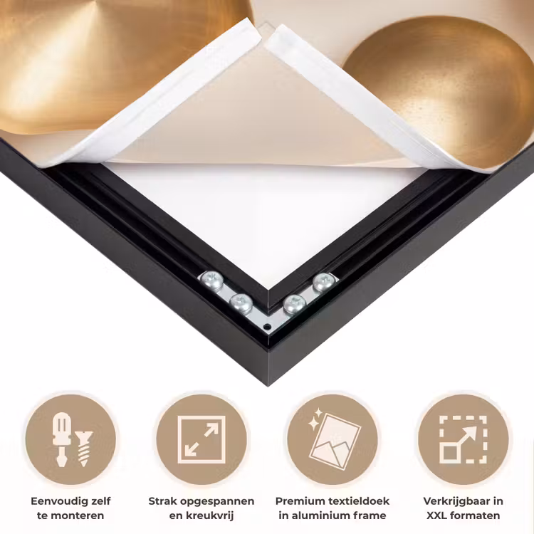 Symmetrisch - Goud - Brons - Balans Textielframe zwart klein -USP_feed_closeupNL