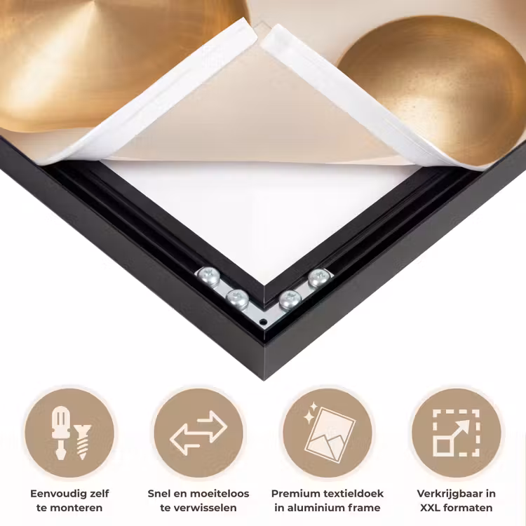 Symmetrisch - Goud - Brons - Balans Textielframe zwart klein -USP_closeupNL