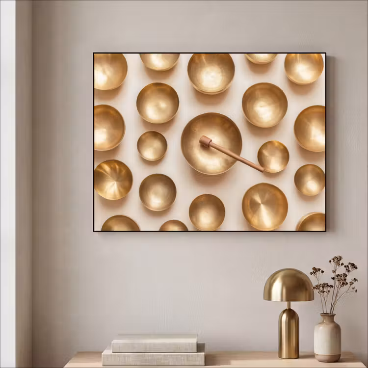 Symmetrisch - Goud - Brons - Balans Textielframe zwart klein -sfeer2