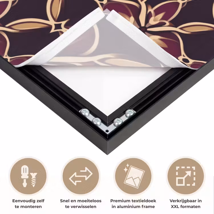 Symmetrisch - Tegel - Burgundy Textielframe zwart klein 947 -USP_closeupNL