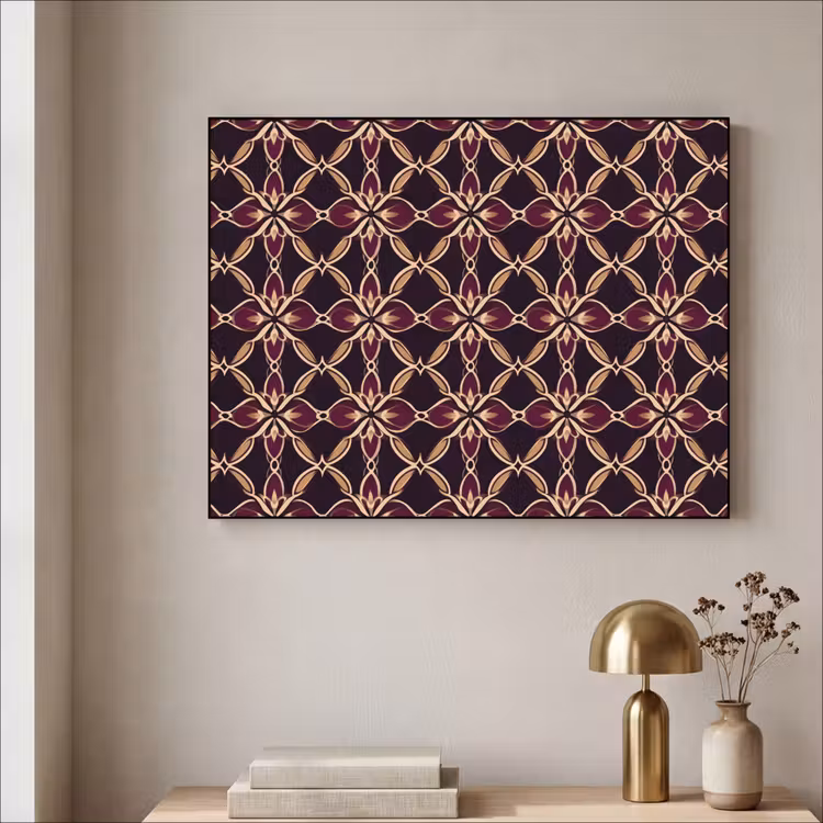 Symmetrisch - Tegel - Burgundy Textielframe zwart klein 947 -sfeer2