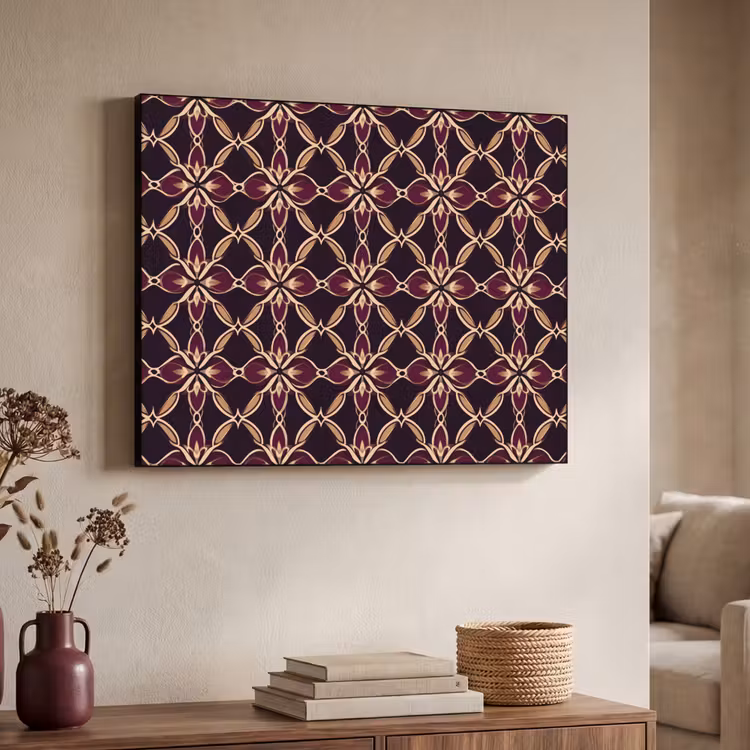 Symmetrisch - Tegel - Burgundy Textielframe zwart klein 947 -sfeer3