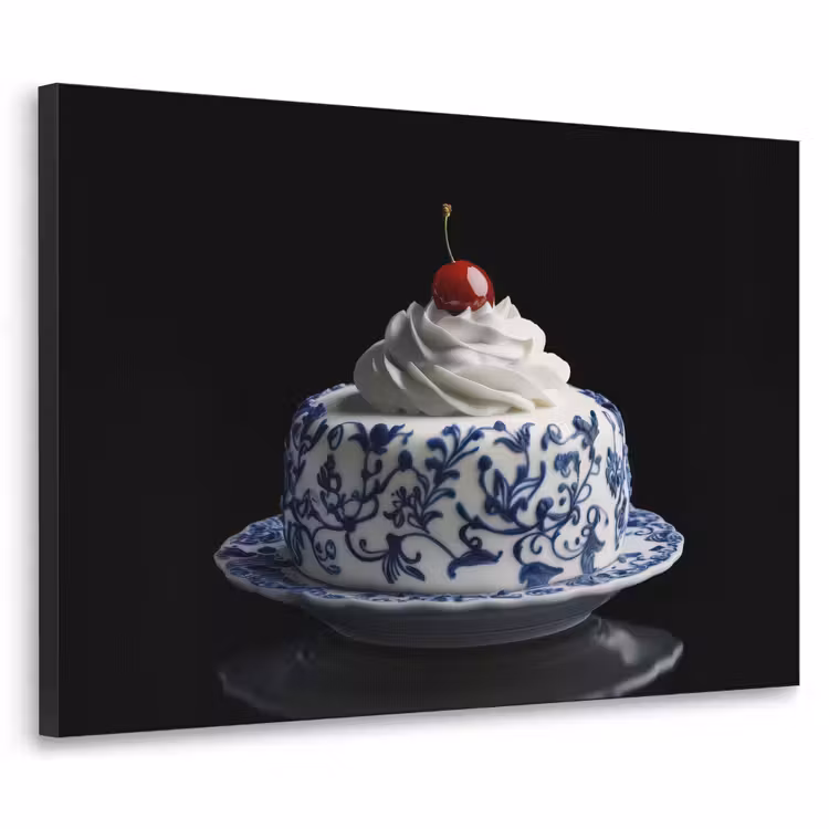 Taart - Slagroom - Kers - Bord - Delfts blauw Textielframe - compleet frame klein -3d