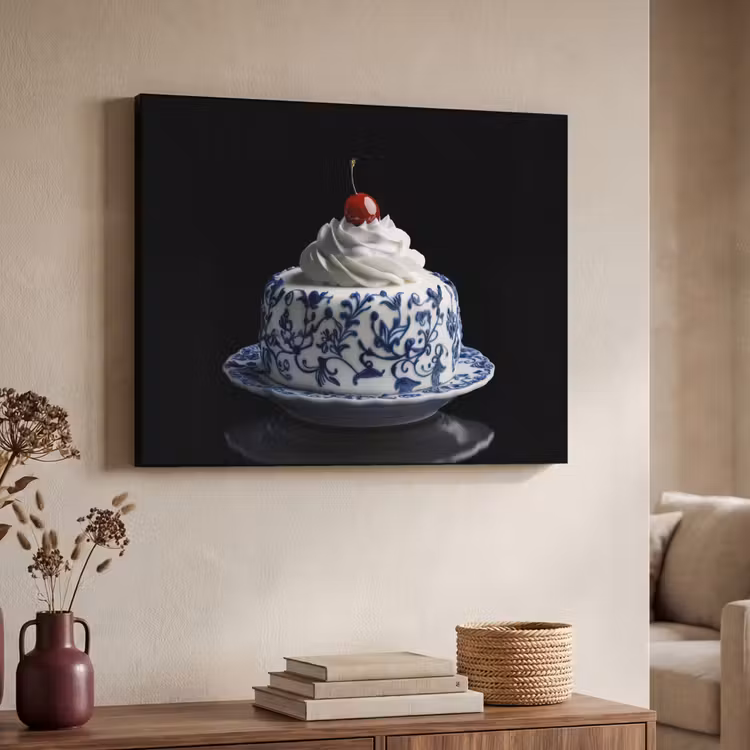 Taart - Slagroom - Kers - Bord - Delfts blauw Textielframe - compleet frame klein -sfeer3