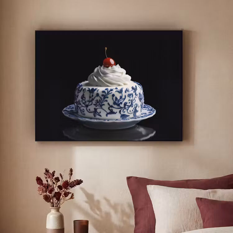Taart - Slagroom - Kers - Bord - Delfts blauw Textielframe - compleet frame klein -sfeer1
