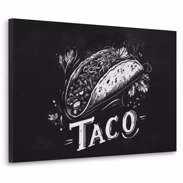 Taco - Kruiden - Witte krijtstijl - Tekst Textielframe - compleet frame klein -3d