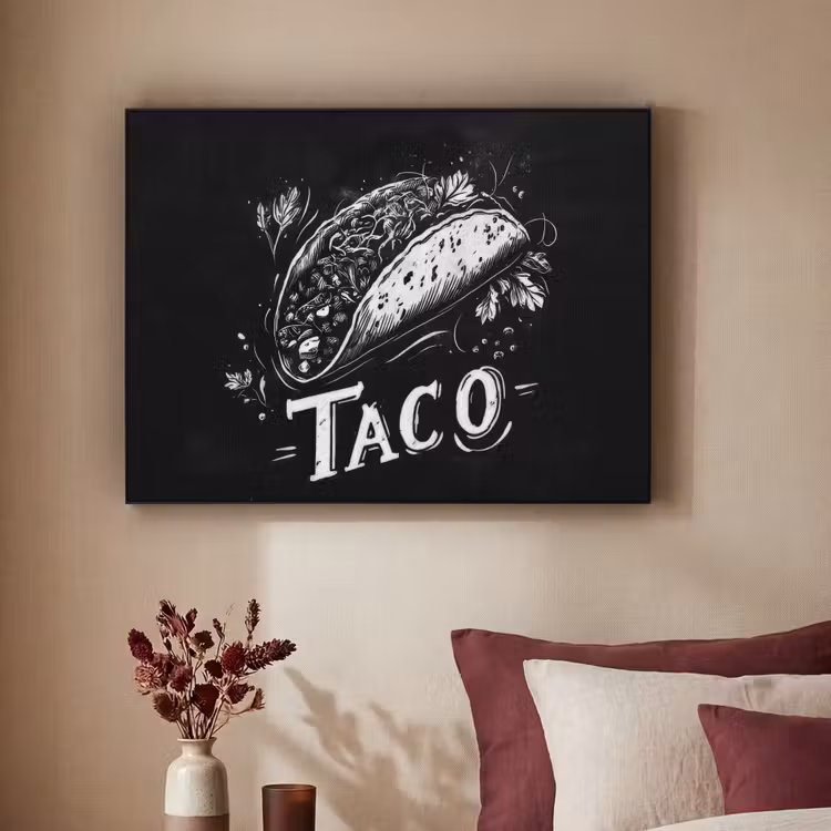 Taco - Kruiden - Witte krijtstijl - Tekst Textielframe - compleet frame klein -sfeer1