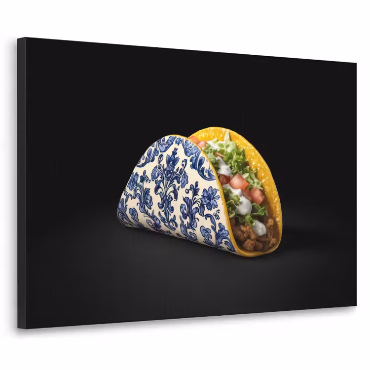 Taco - Vlees - Salade - Delftsblauw - Motief Textielframe zwart klein -3d
