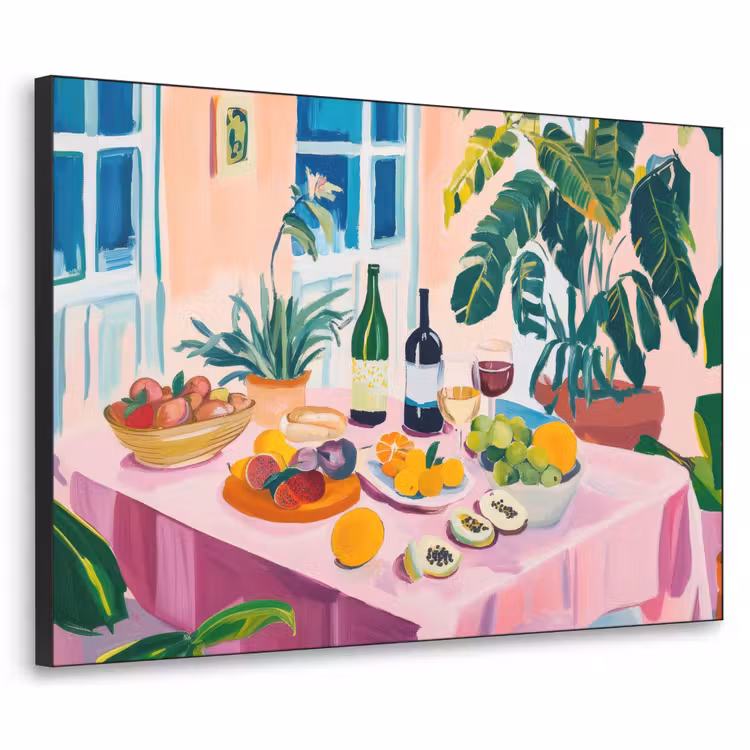 Tafel - Wijn - Fruit Textielframe zwart klein -3d