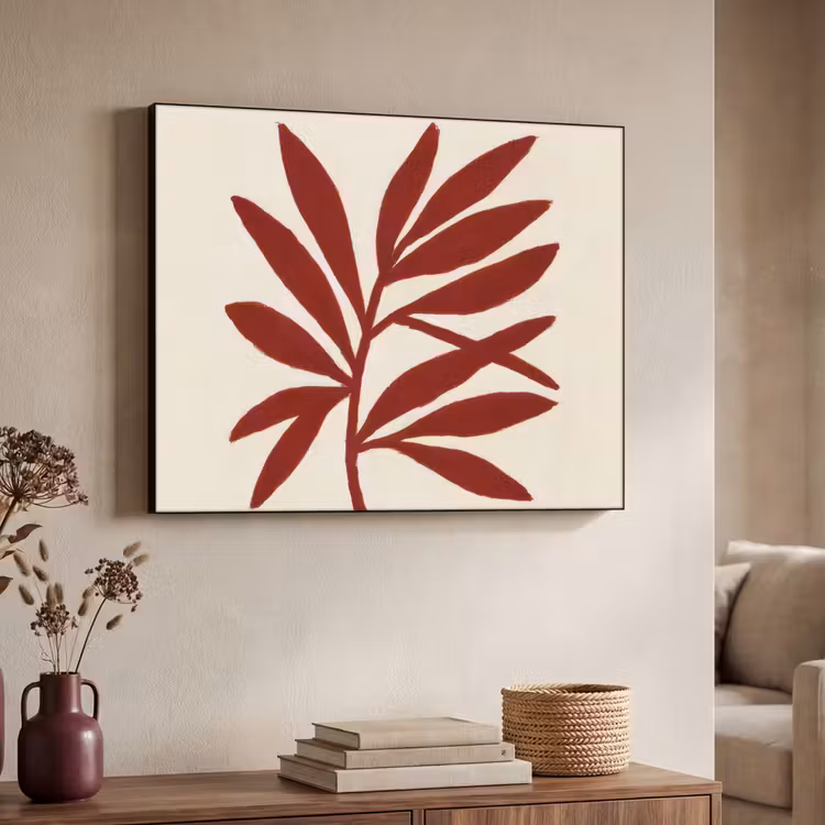 Tak - Bladeren - Rood Textielframe zwart klein -sfeer3