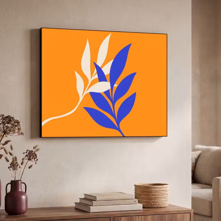 Takken - Bladeren - Minimalistisch - Blauw Textielframe - compleet frame klein -sfeer3