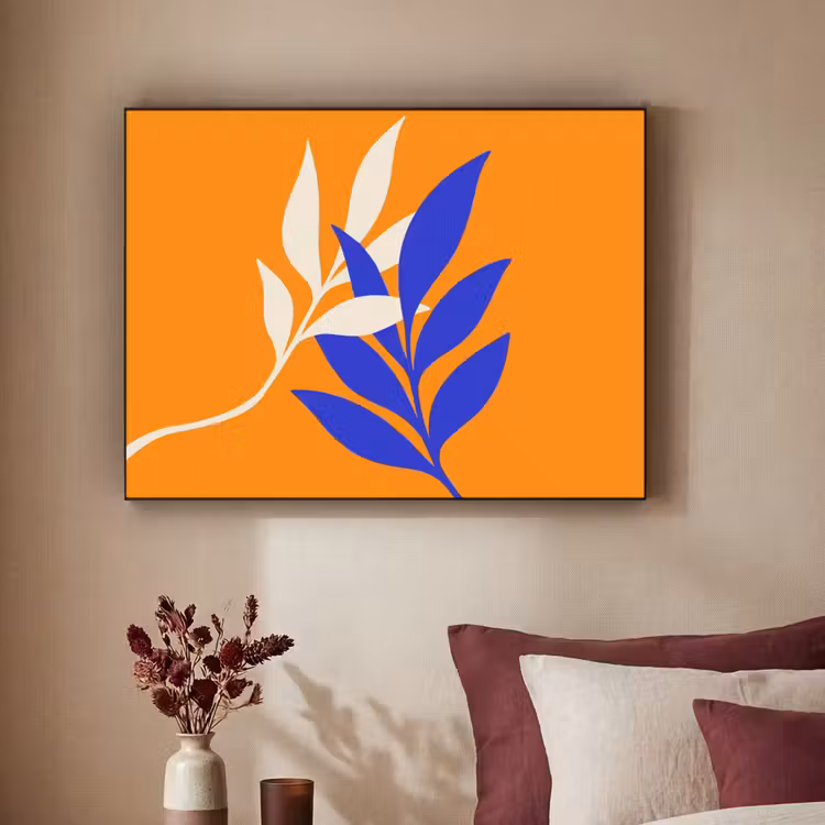 Takken - Bladeren - Minimalistisch - Blauw Textielframe zwart klein -sfeer1