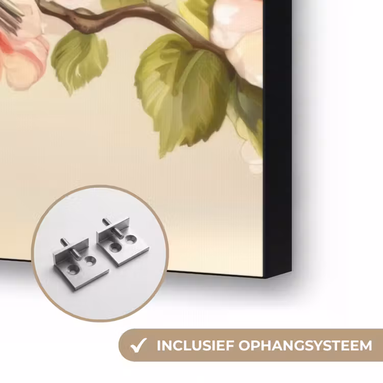 Takken - Bloemen - Vogeltjes - Roze Textielframe zwart klein -USP_ophangsysteemNL