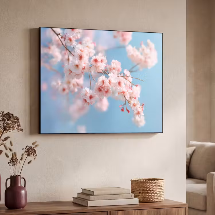 Takken - Bloesems - Roze Textielframe zwart klein -sfeer3