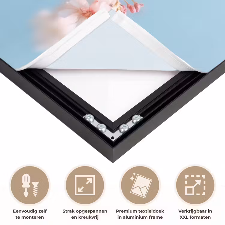 Takken - Bloesems - Roze Textielframe zwart klein -USP_feed_closeupNL