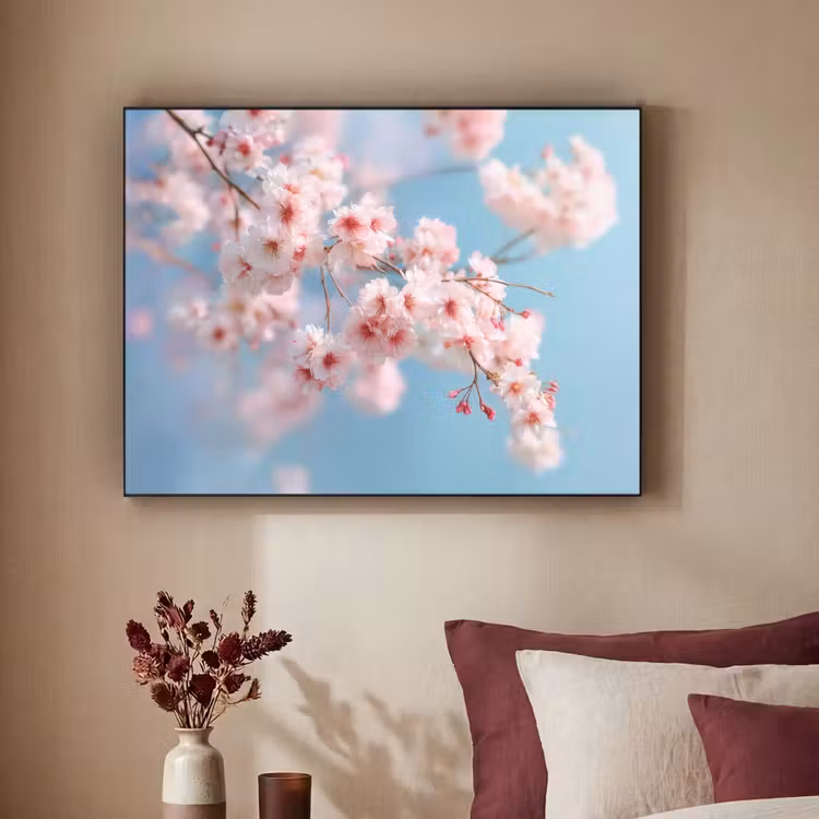 Takken - Bloesems - Roze Textielframe zwart klein -sfeer1