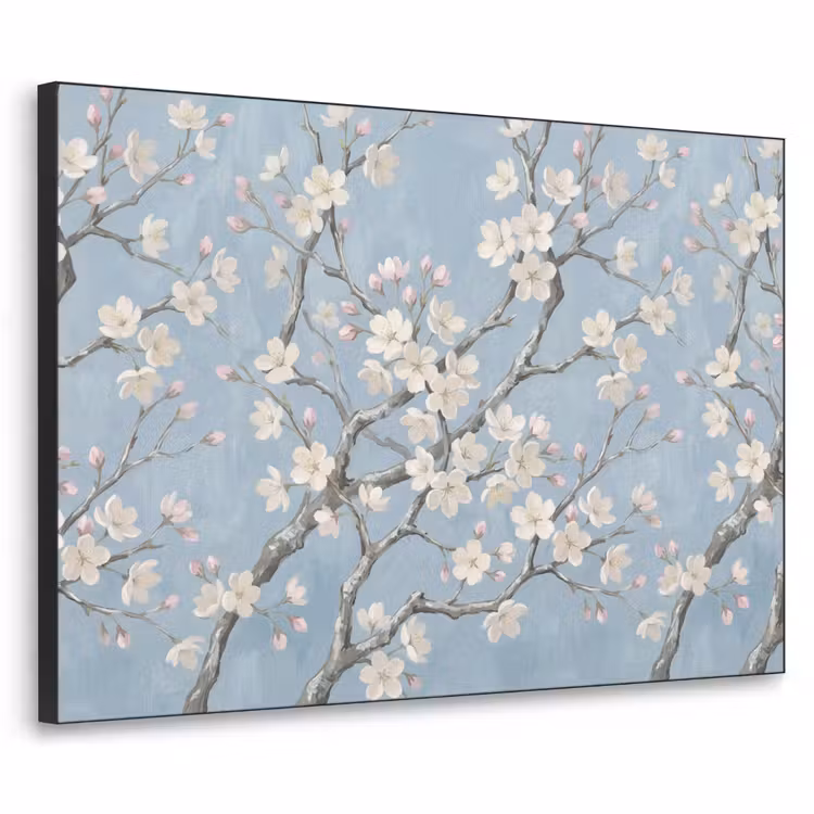 Takken - Kersenbloesem - Blauw Textielframe zwart klein -3d