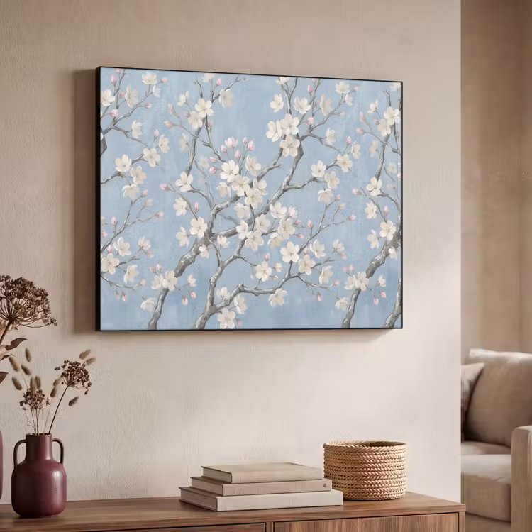 Takken - Kersenbloesem - Blauw Textielframe zwart klein -sfeer3