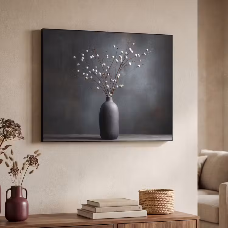 Takken - Vaas - Bolletjes - Wit Textielframe zwart klein -sfeer3