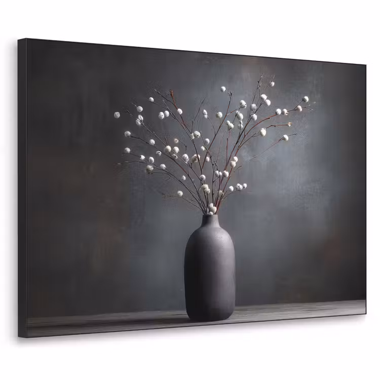 Takken - Vaas - Bolletjes - Wit Textielframe zwart klein -3d