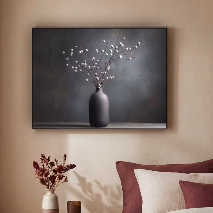 Takken - Vaas - Bolletjes - Wit Textielframe zwart klein -sfeer1