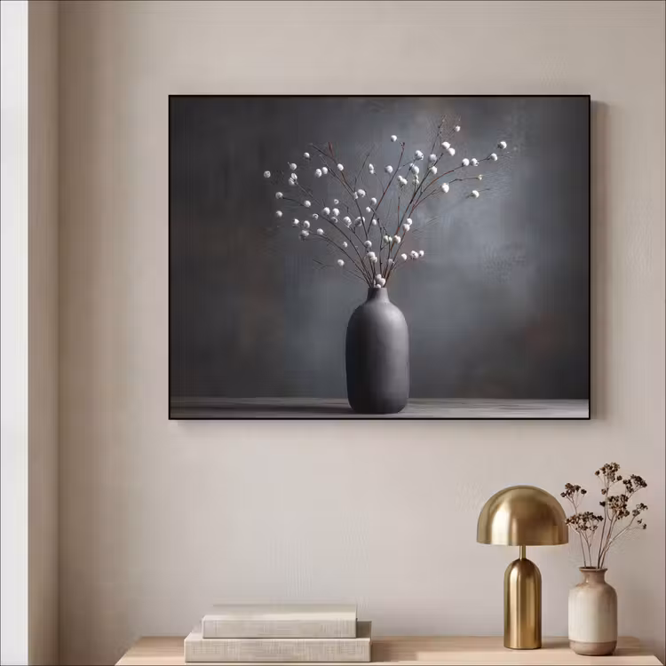 Takken - Vaas - Bolletjes - Wit Textielframe - compleet frame klein -sfeer2