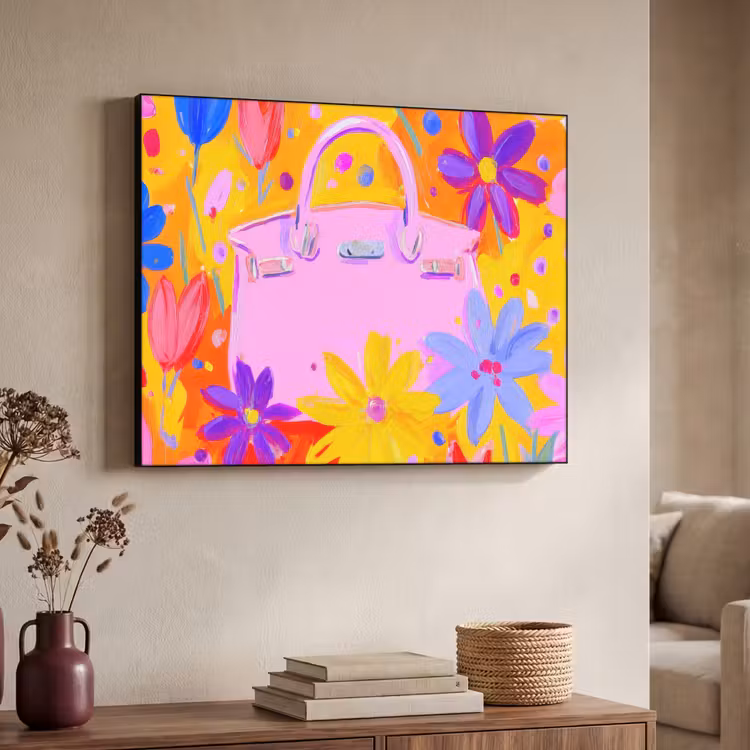 Tas - Roze - Bloemen Textielframe - compleet frame klein -sfeer3