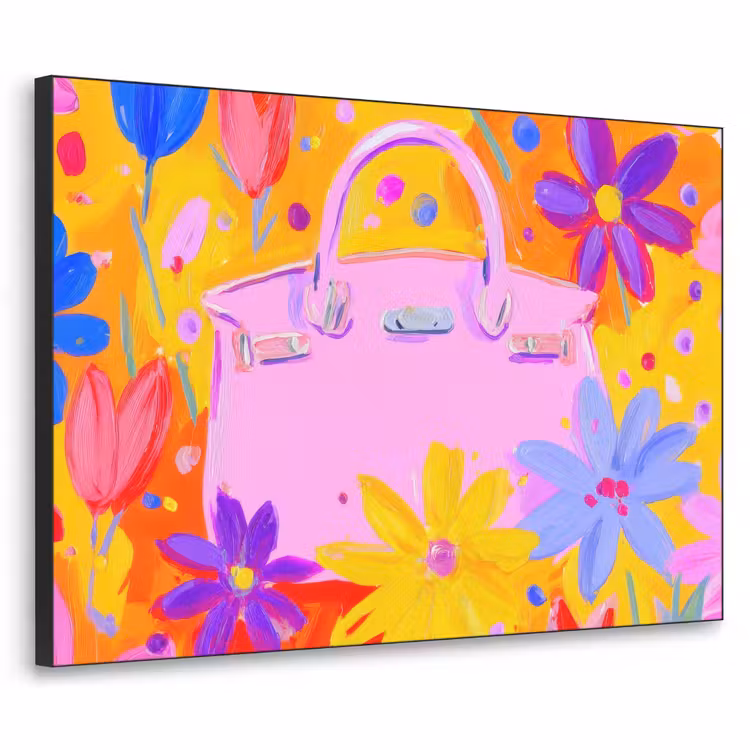 Tas - Roze - Bloemen Textielframe zwart klein -3d