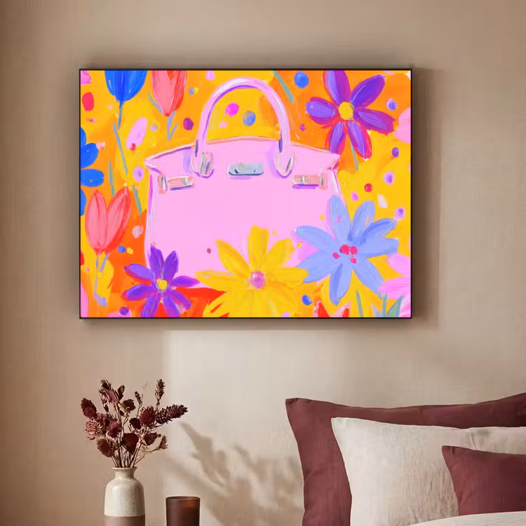 Tas - Roze - Bloemen Textielframe - compleet frame klein -sfeer1