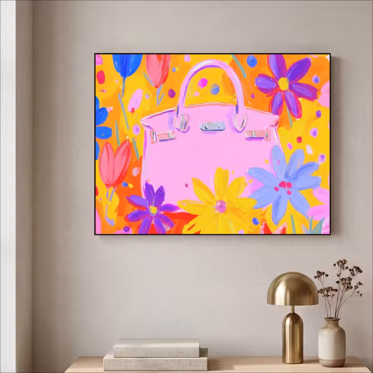 Tas - Roze - Bloemen Textielframe zwart klein -sfeer2