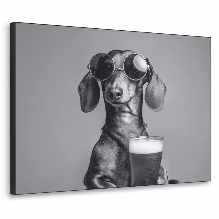 Teckel - Bier - Glas - Bril Textielframe zwart klein -3d