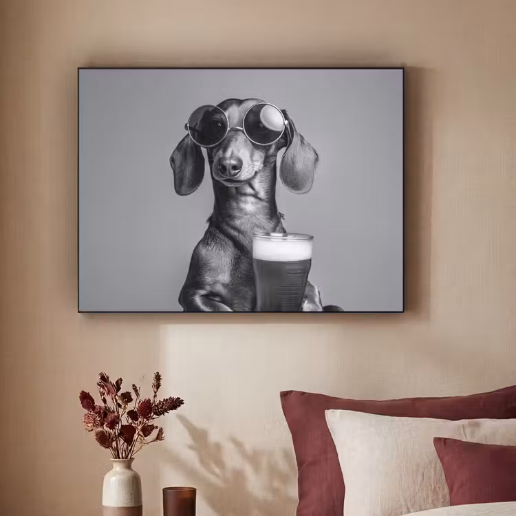 Teckel - Bier - Glas - Bril Textielframe - compleet frame klein -sfeer1
